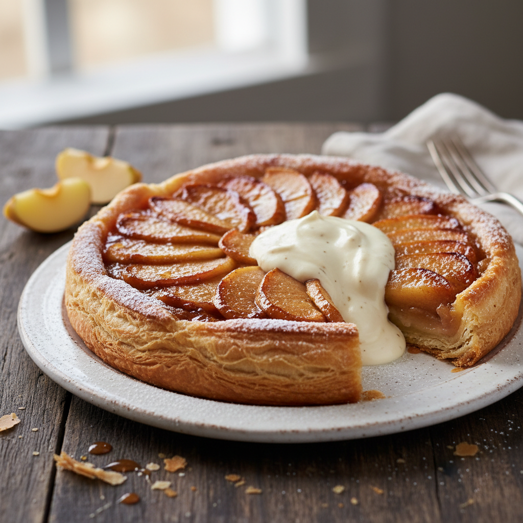 Apple Tarte Tatin with Calvados Cream — French recipe featuring Puff Pastry