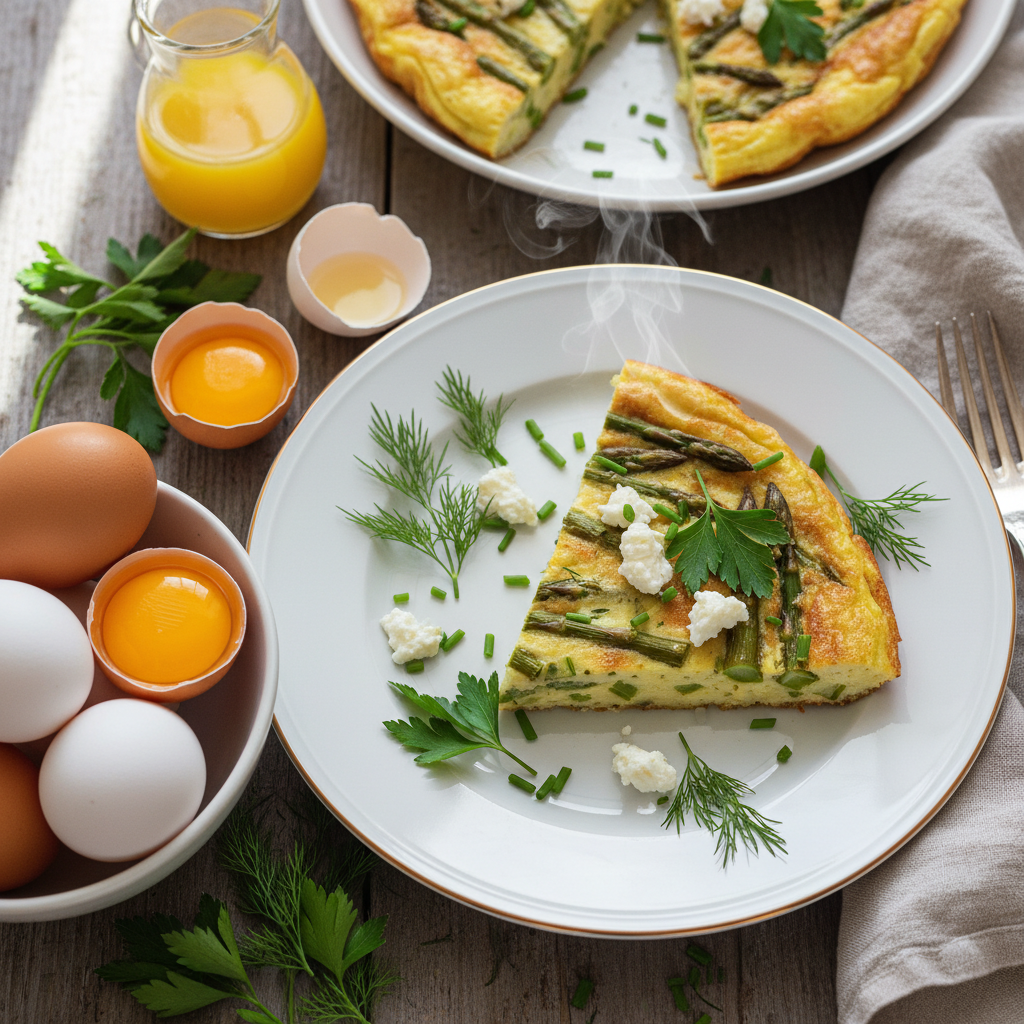 Asparagus and Goat Cheese Frittata — American recipe featuring Large eggs