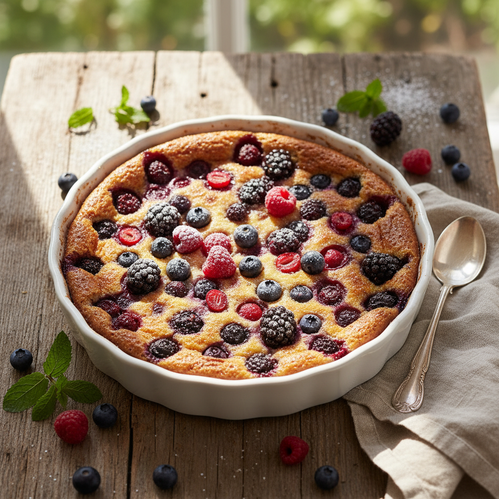 Berry Clafoutis — French recipe featuring Mixed berries (fresh or frozen)