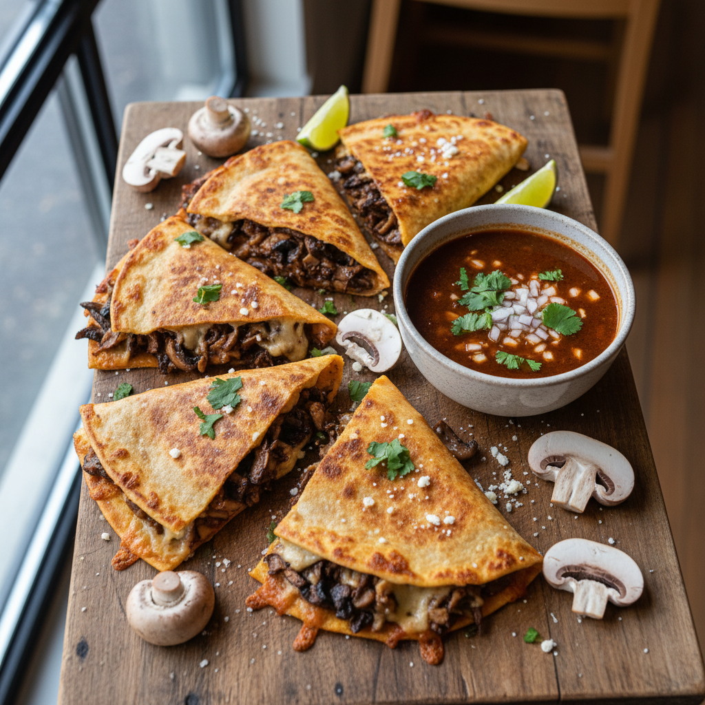 Birria-Inspired Quesadillas (Vegetarian) — Mexican recipe featuring Cremini mushrooms