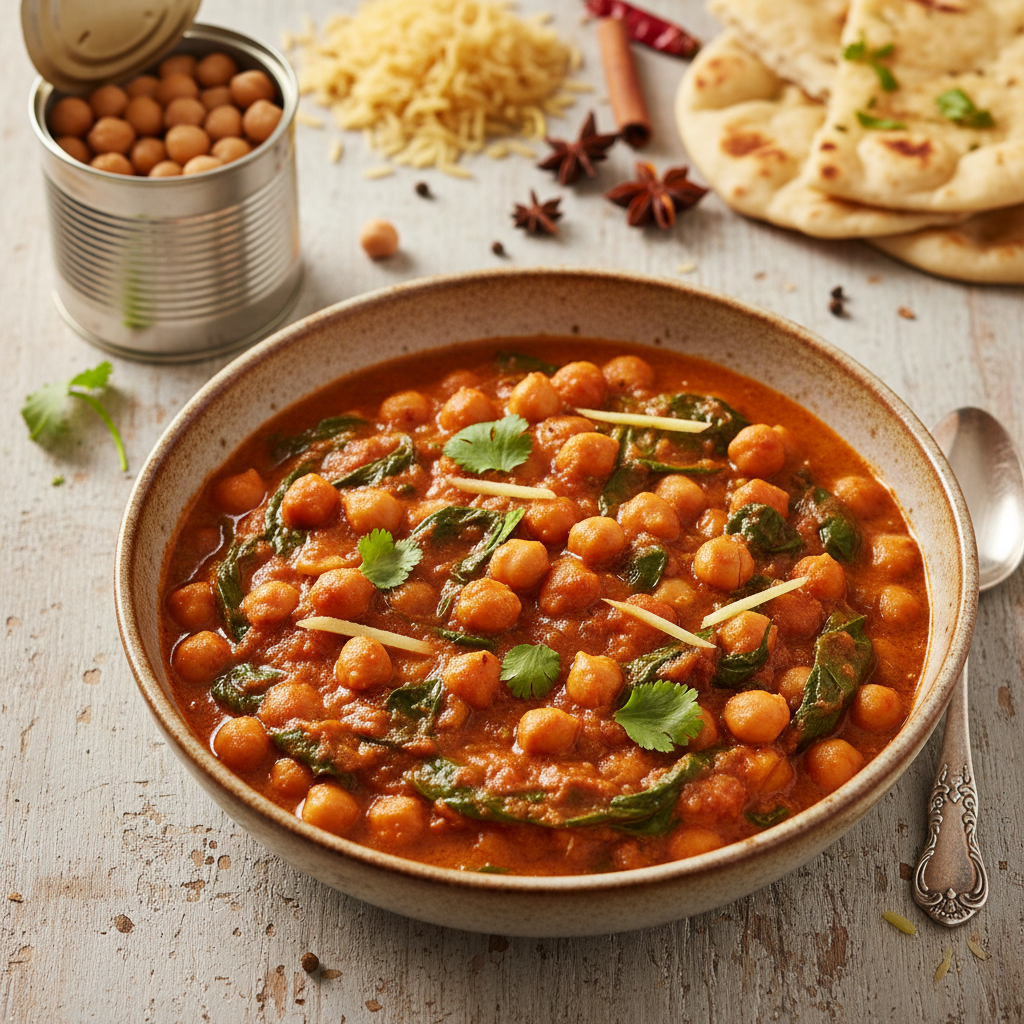 Chickpea and Spinach Curry (Chana Palak) — Indian recipe featuring Canned chickpeas, rinsed and drained