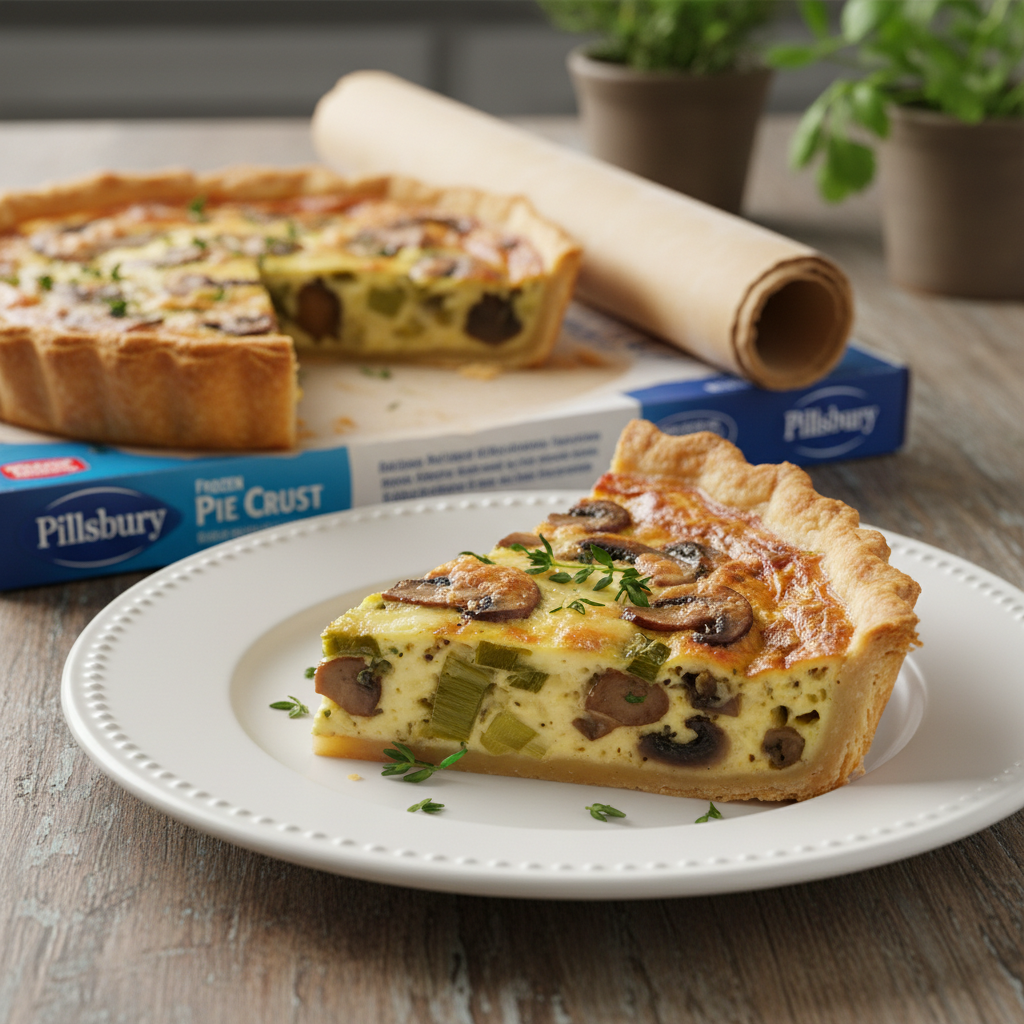 Creamy Mushroom and Leek Quiche — French recipe featuring Frozen Pie Crust
