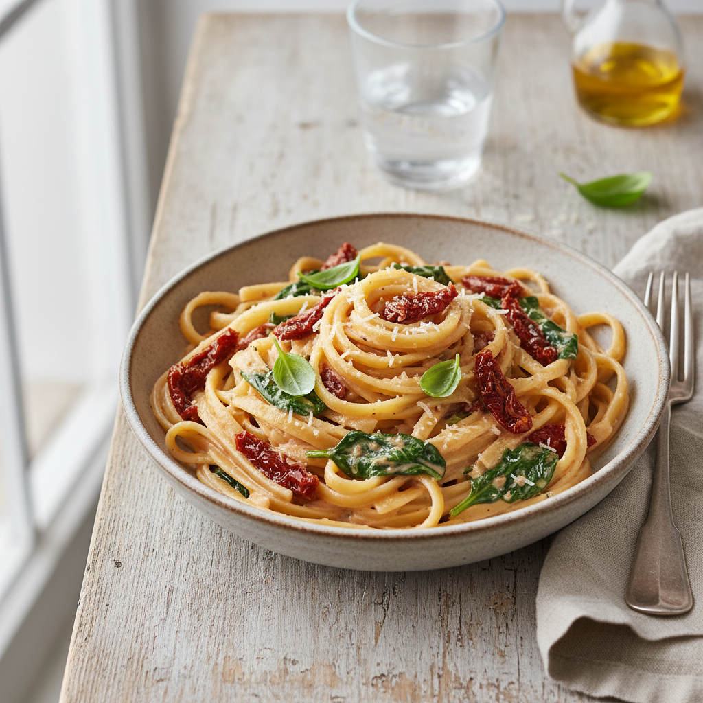 Creamy Sun-Dried Tomato & Spinach Pasta — Italian recipe featuring Pasta (e.g., Fettuccine, Penne)