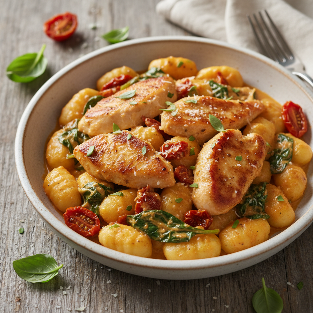 Creamy Tuscan Chicken Gnocchi — Italian recipe featuring Boneless, Skinless Chicken Breasts