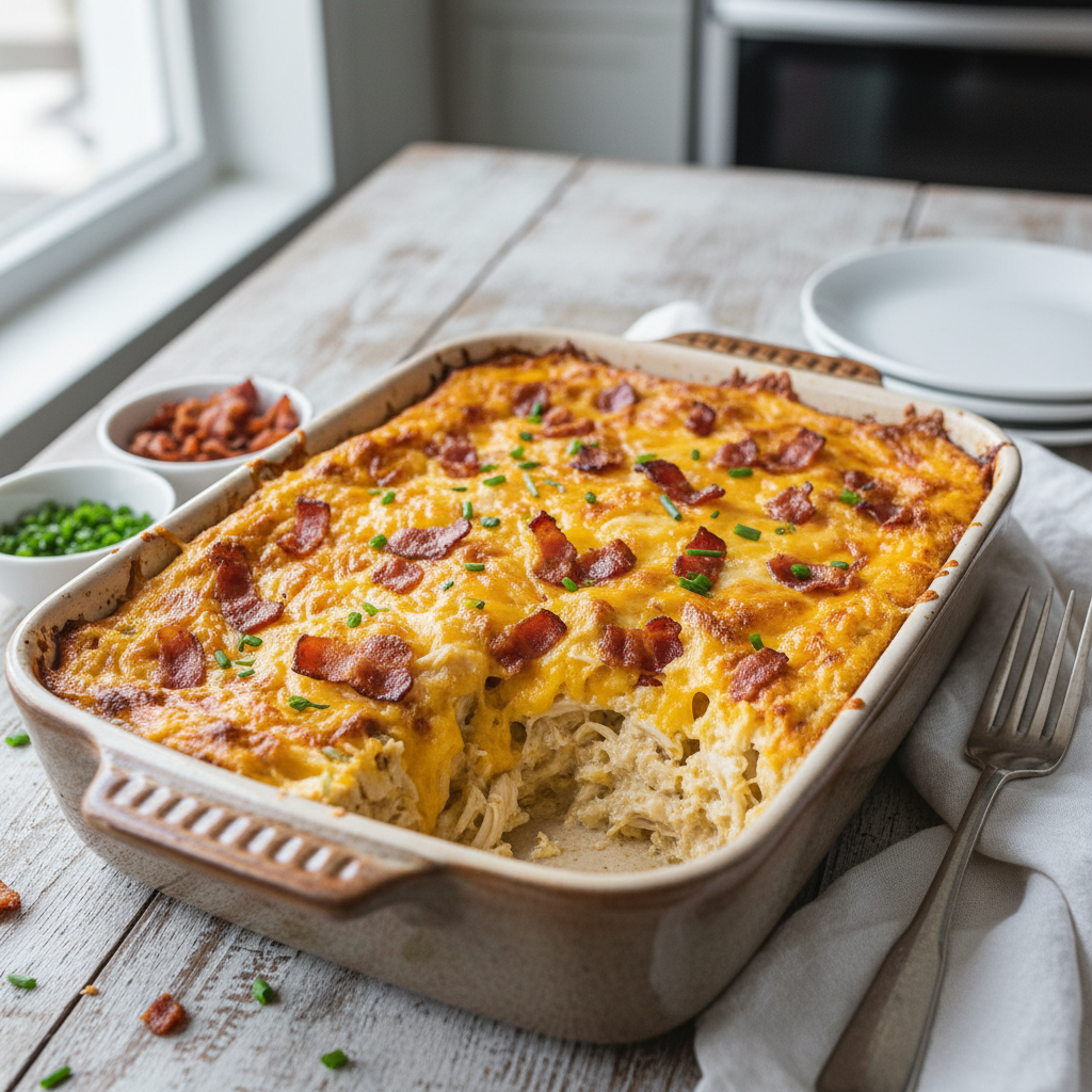 Keto 'Crack Chicken' Casserole — American recipe featuring Cooked Shredded Chicken
