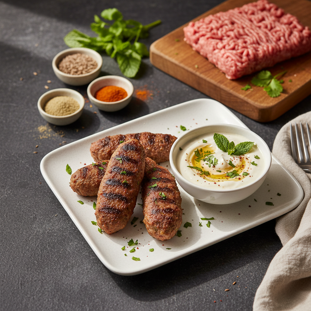 Keto Lamb Kofta with Tahini Yogurt Dip — Middle_Eastern recipe featuring Ground Lamb