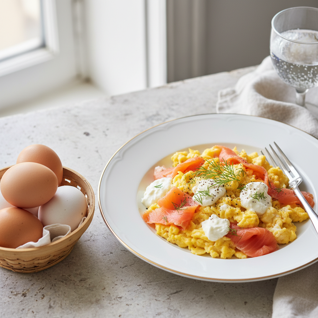 Keto Smoked Salmon & Cream Cheese Scramble — French recipe featuring Large Eggs