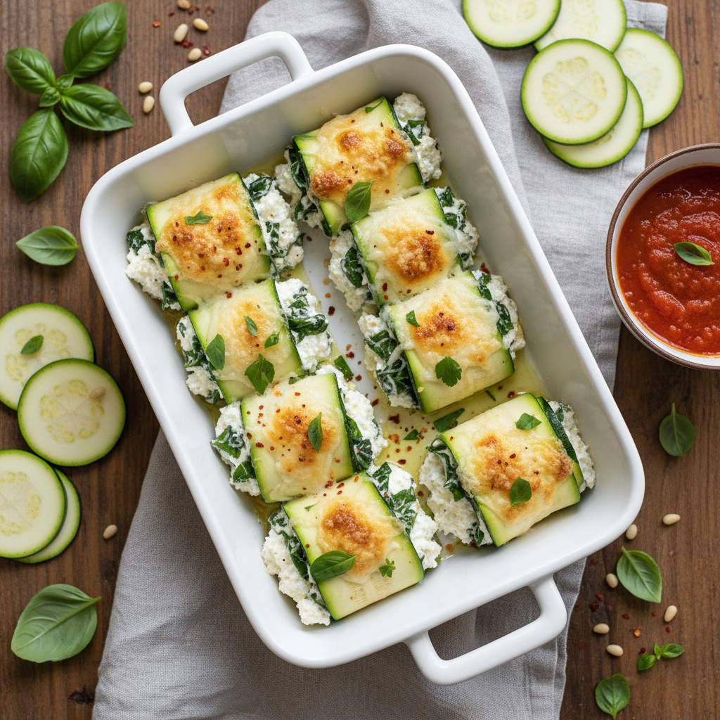 Keto Zucchini Lasagna Rolls with Ricotta — Italian recipe featuring Zucchini