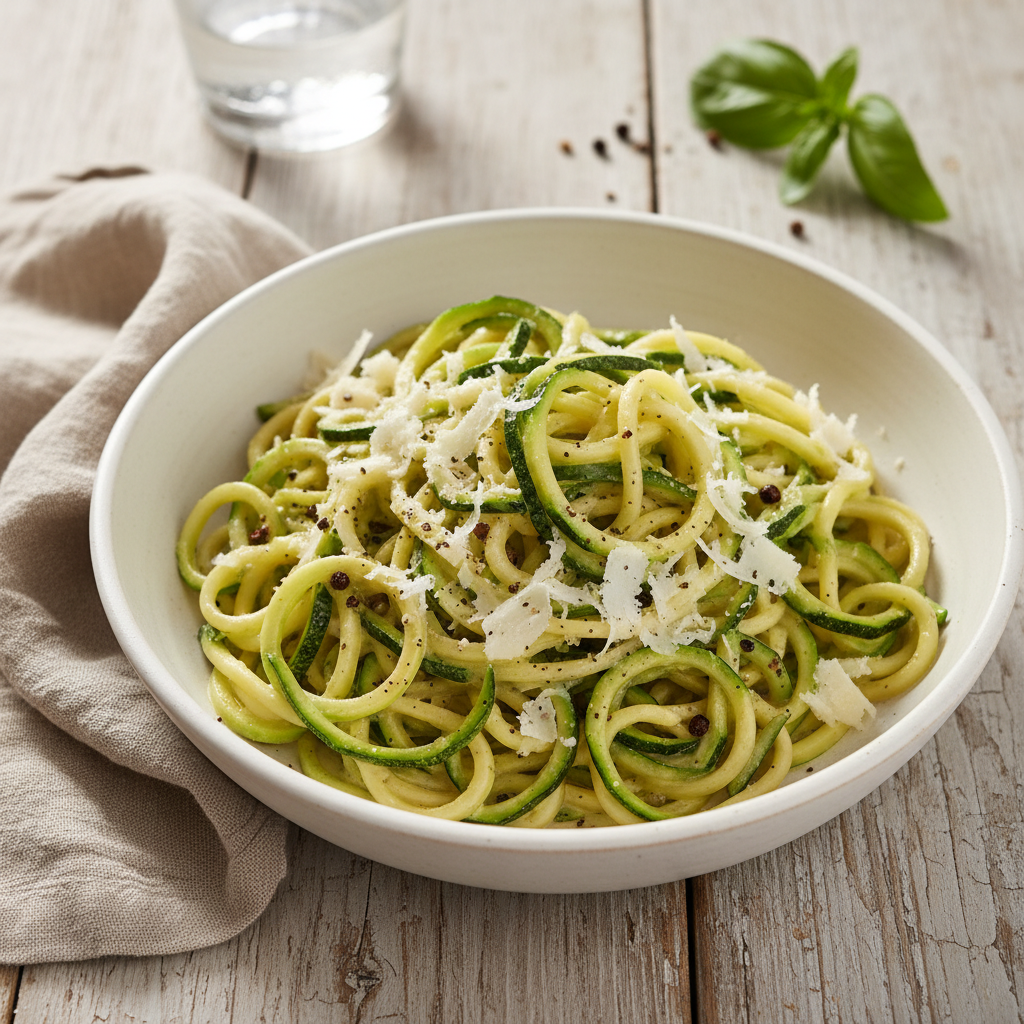 Keto Zucchini Noodle Cacio e Pepe — Italian recipe featuring Zucchini