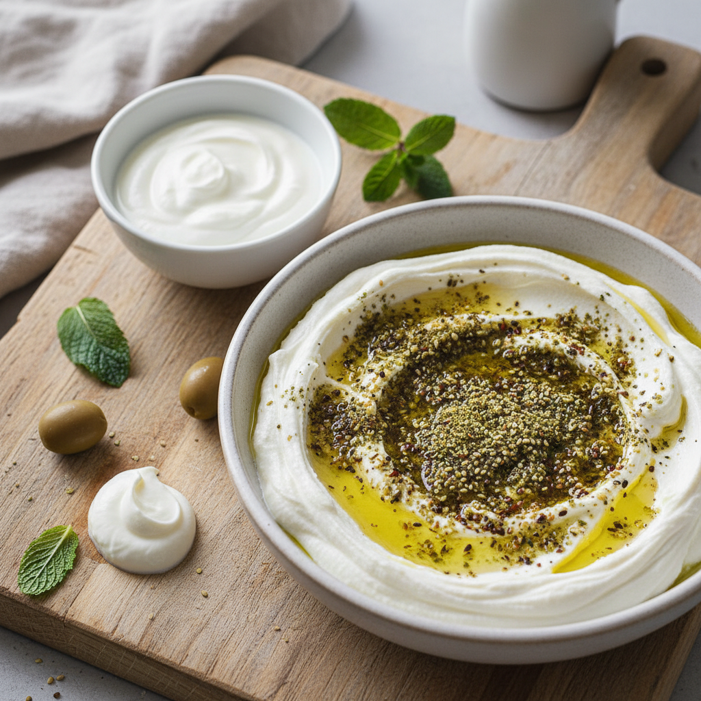 Labneh with Za'atar & Olive Oil — Middle_Eastern recipe featuring Plain full-fat Greek yogurt