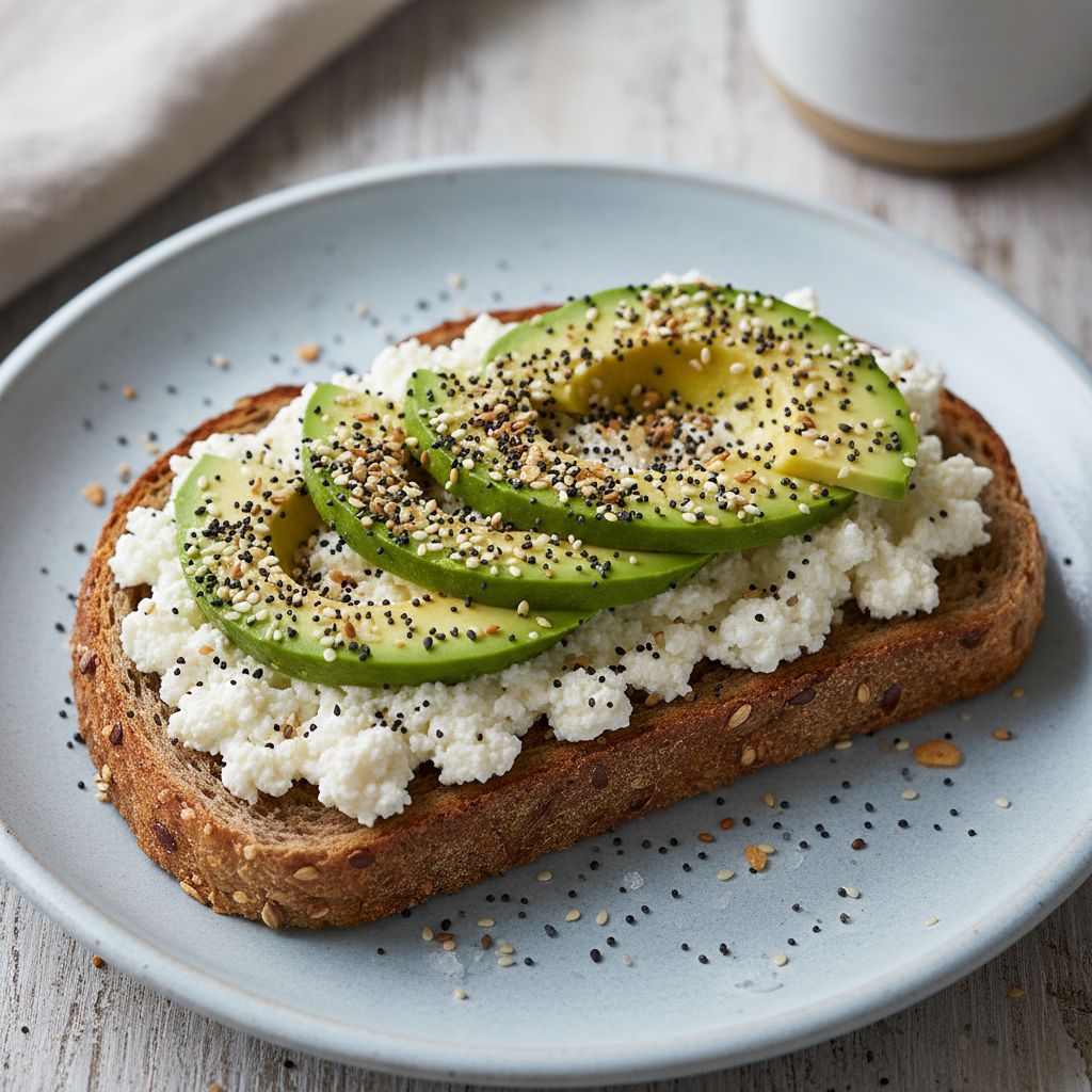 Loaded Cottage Cheese Toast — American recipe featuring Whole-grain bread slice