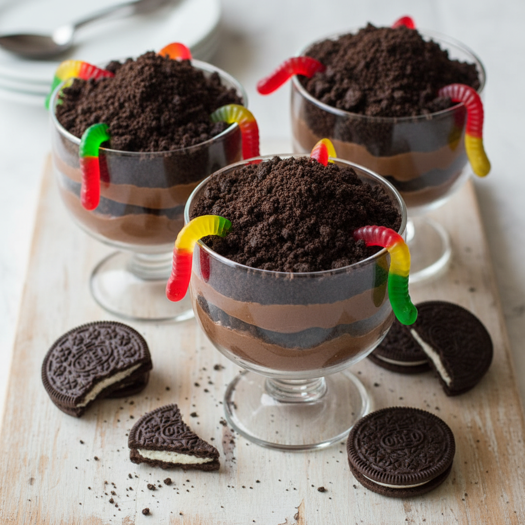 Oreo Dirt Cups with Gummy Worms — American recipe featuring Oreo Cookies