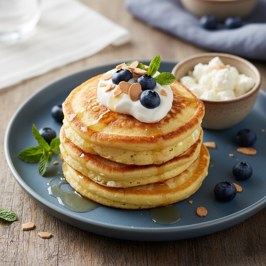 Protein-Packed Cottage Cheese Pancakes — American recipe featuring Cottage cheese