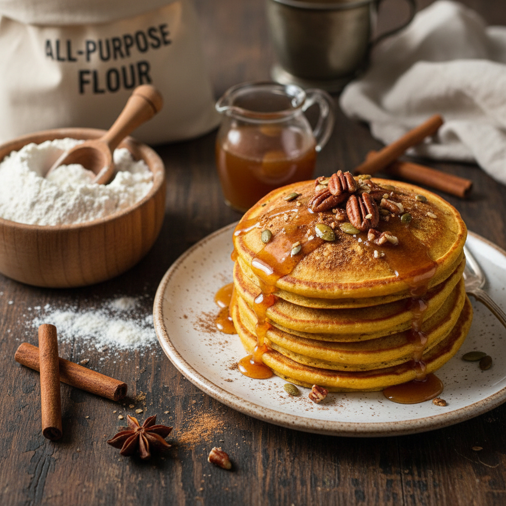 Pumpkin Spice Pancakes with Maple Glaze — American recipe featuring All-purpose flour