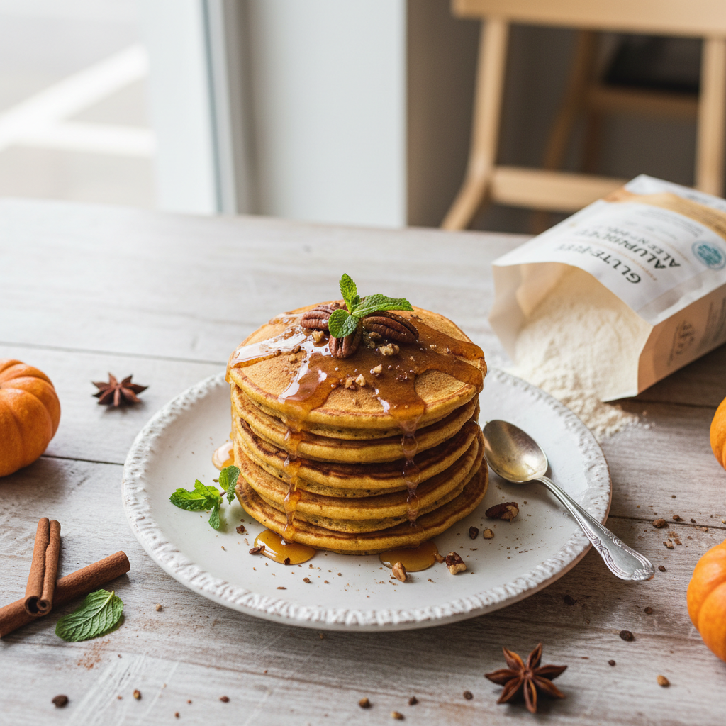 Pumpkin Spice Pancakes with Maple Glaze — American recipe featuring Gluten-Free All-Purpose Flour Blend