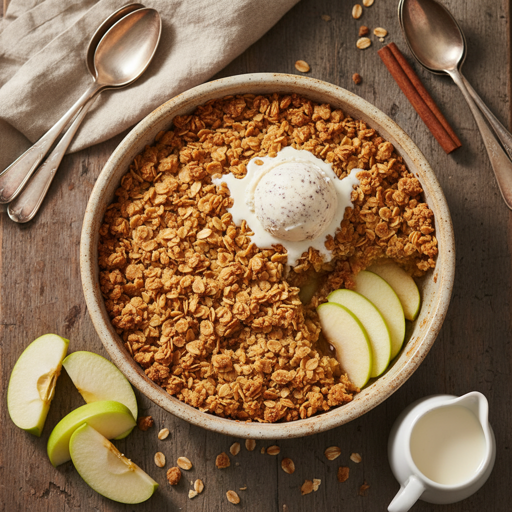 Rustic Apple Crumble with Oat Topping — American recipe featuring Granny Smith apples, peeled, cored, and sliced