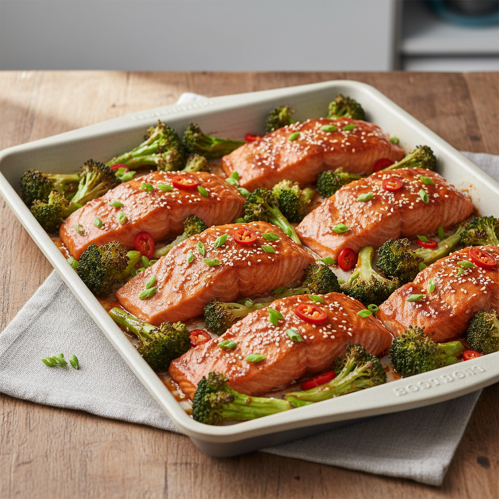 Sheet Pan Gochujang Salmon & Broccoli — Asian recipe featuring Salmon Fillets