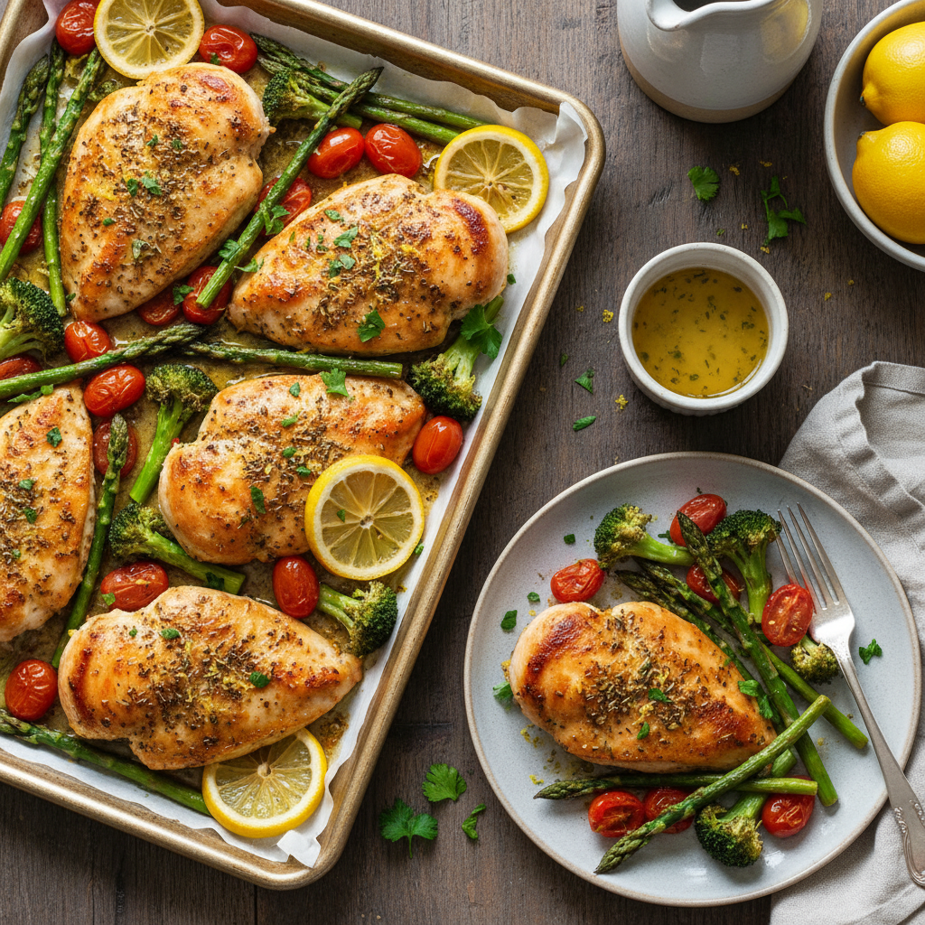 Sheet Pan Lemon Herb Chicken & Veggies — American recipe featuring Chicken Breasts