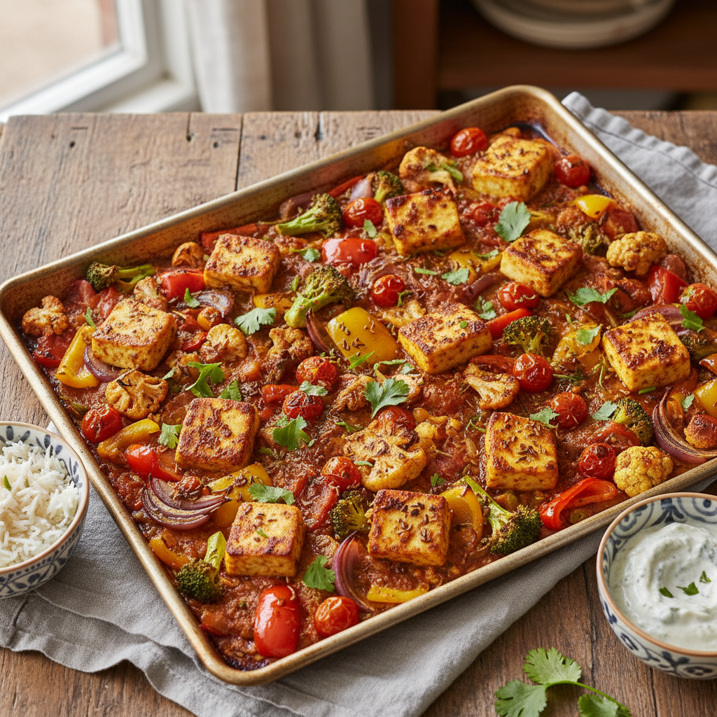 Sheet Pan Paneer and Vegetable Curry — Indian recipe featuring Paneer Cheese