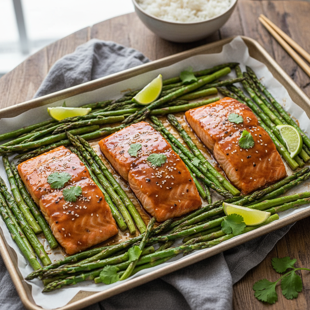 Sheet Pan Teriyaki Salmon & Asparagus — Asian recipe featuring Salmon fillets