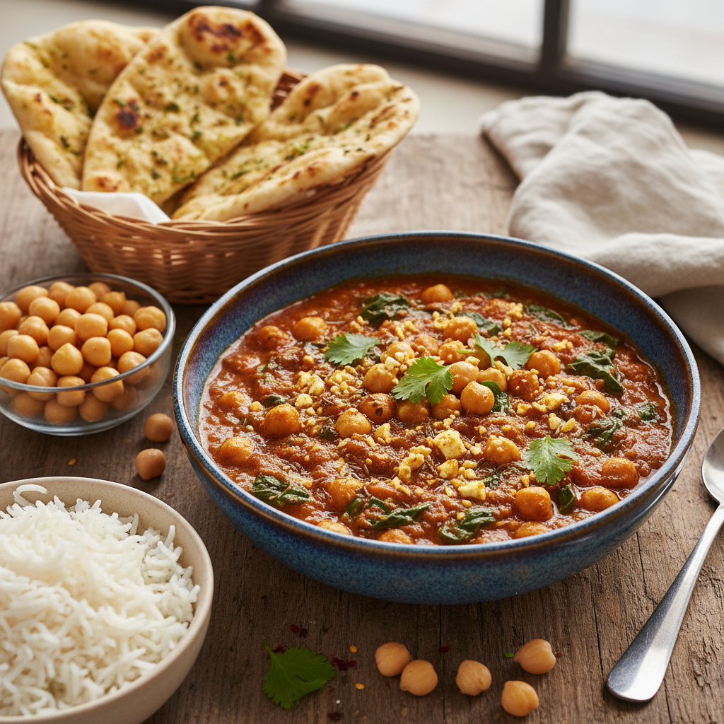 Spiced Chickpea & Spinach Curry (Chana Palak Masala) — Indian recipe featuring Canned Chickpeas