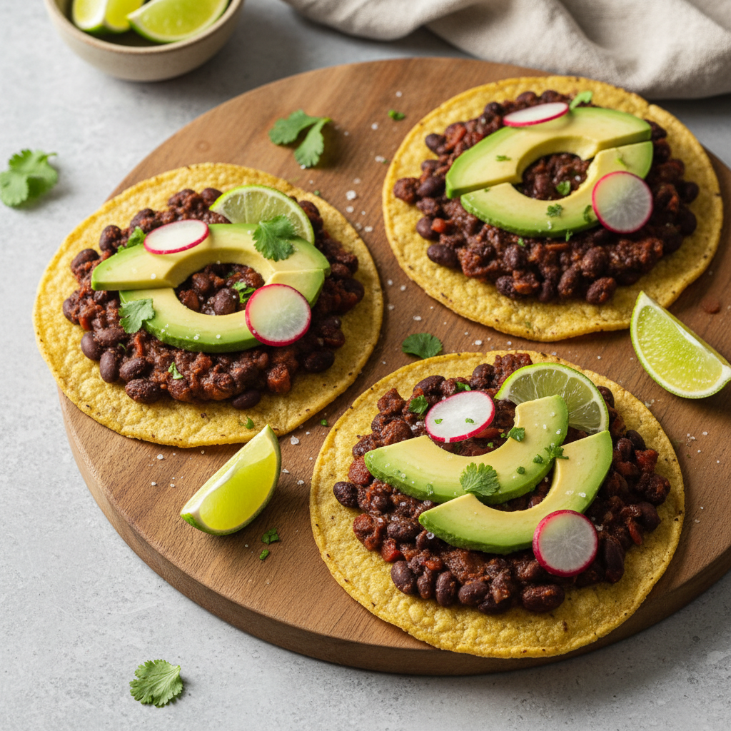 Spicy Chipotle Black Bean Tostadas — Mexican recipe featuring Corn tostada shells