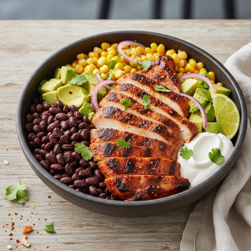 Spicy Chipotle Chicken Burrito Bowls — Mexican recipe featuring Chicken breast