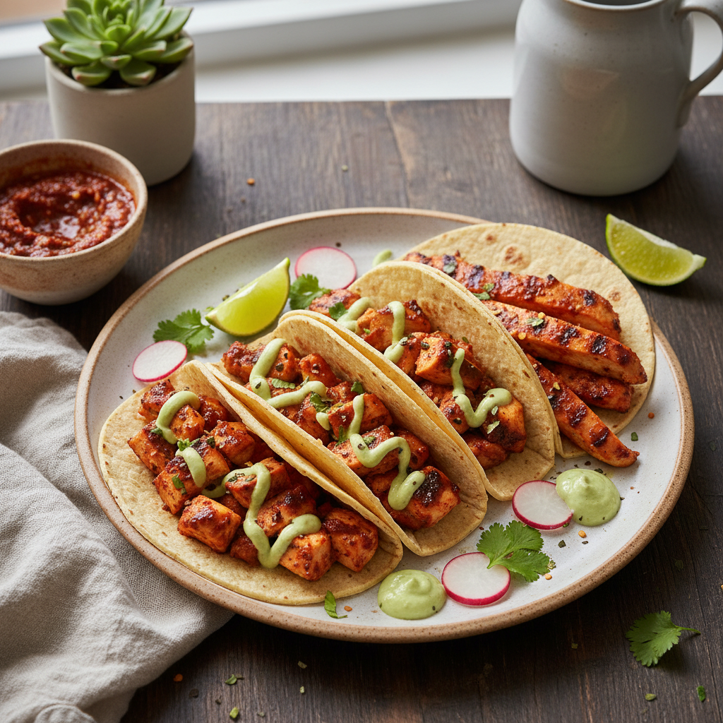Spicy Chipotle Chicken Tacos with Avocado Crema — Mexican recipe featuring Chicken breast