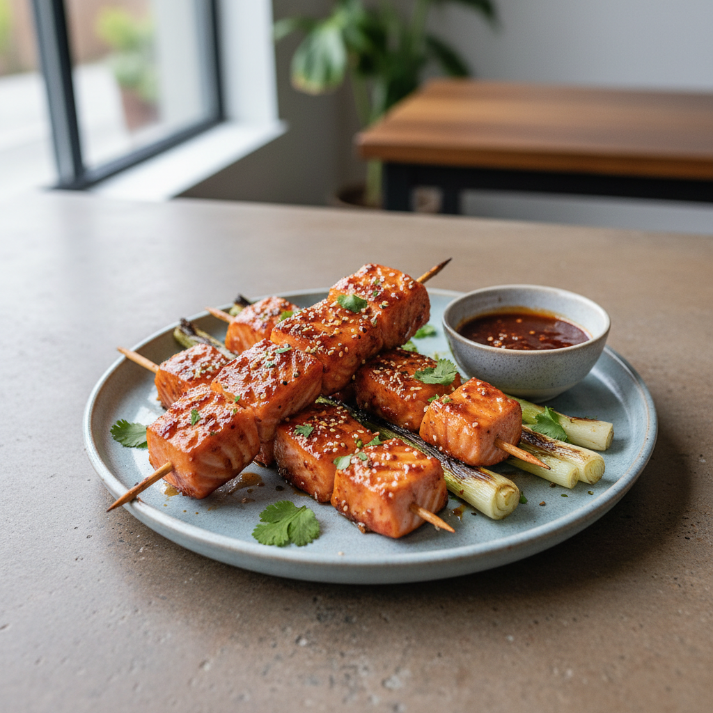 Spicy Gochujang Glazed Salmon Skewers — American recipe featuring Salmon fillets