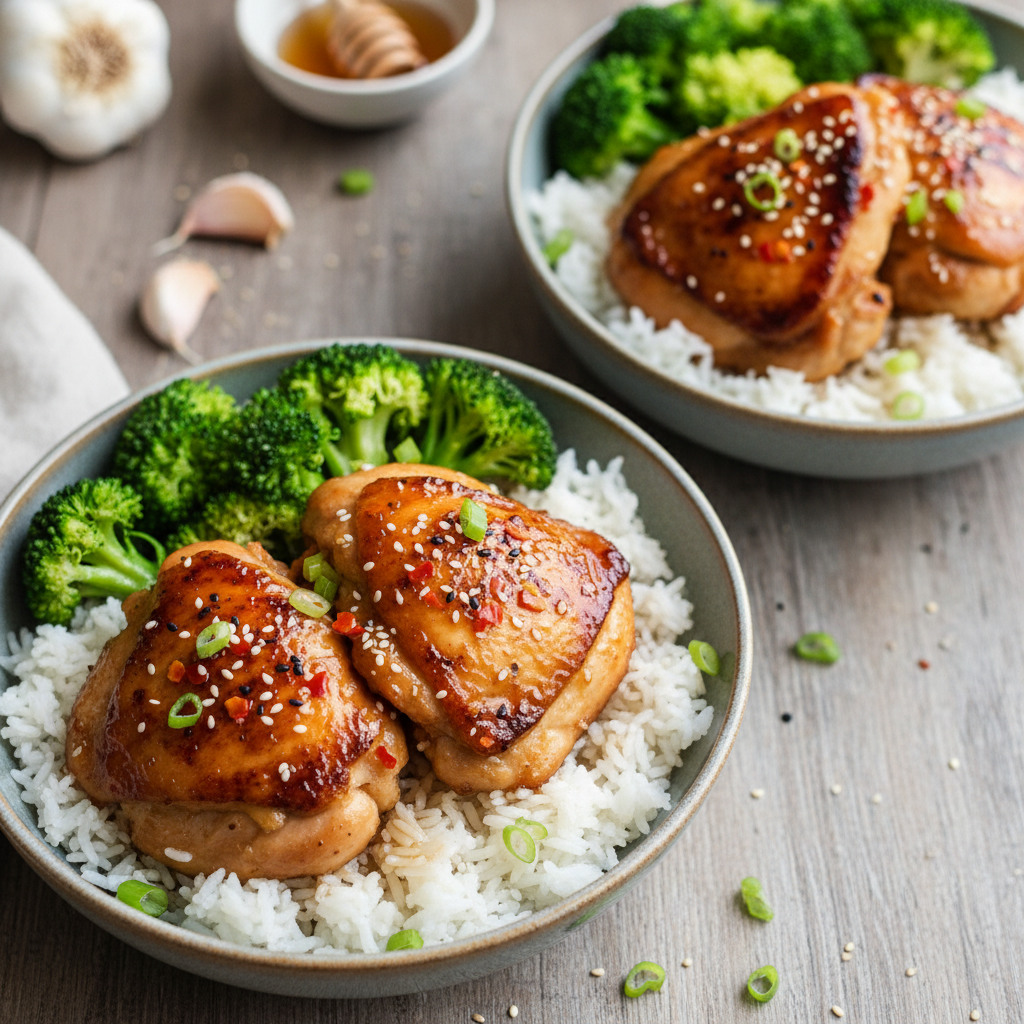 Spicy Honey Garlic Chicken Bowls — American recipe featuring Chicken Thighs