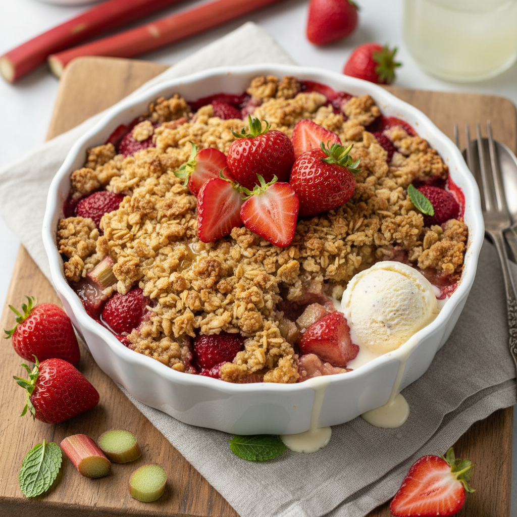 Strawberry Rhubarb Crumble — American recipe featuring Fresh strawberries