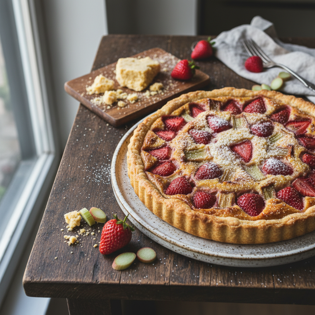 Strawberry Rhubarb Tart with Almond Frangipane — French recipe featuring For the Pâte Sablée (Crust):