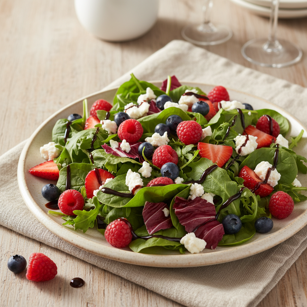 Summer Berry & Feta Salad with Balsamic Glaze — Mediterranean recipe featuring Mixed Greens
