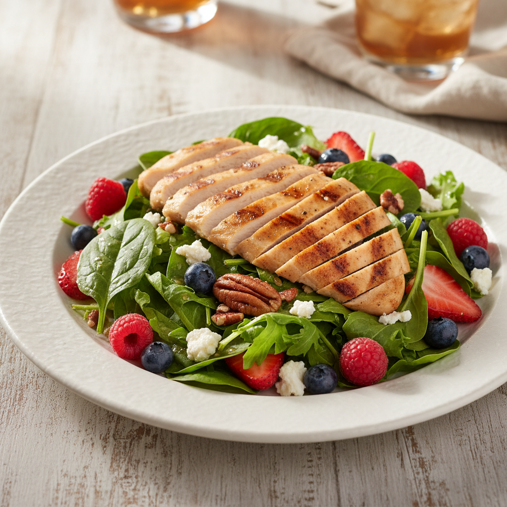 Summer Berry & Goat Cheese Salad with Grilled Chicken — American recipe featuring Chicken Breasts