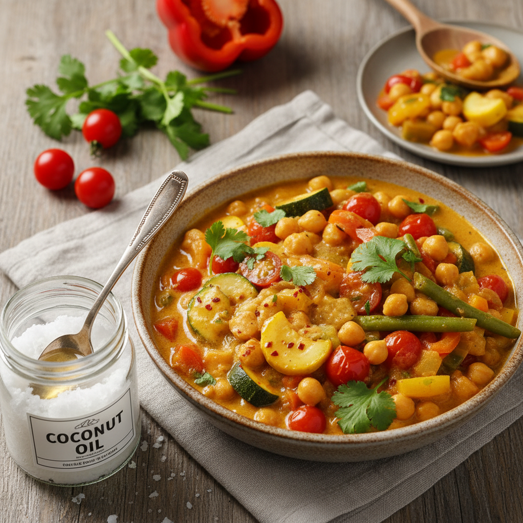 Summer Vegetable & Chickpea Curry — Indian recipe featuring Coconut oil