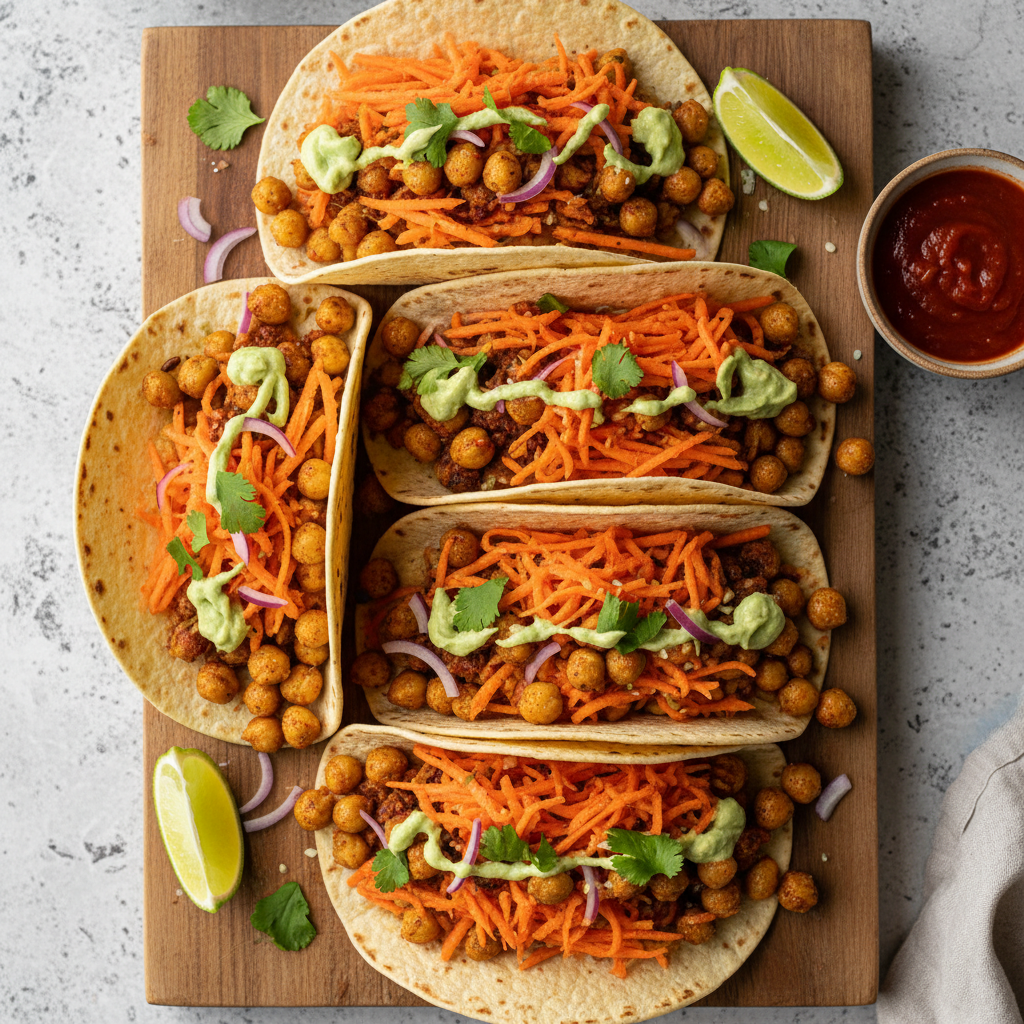 Viral TikTok Grated Carrot & Chickpea Tacos — Mexican recipe featuring Carrots (grated)