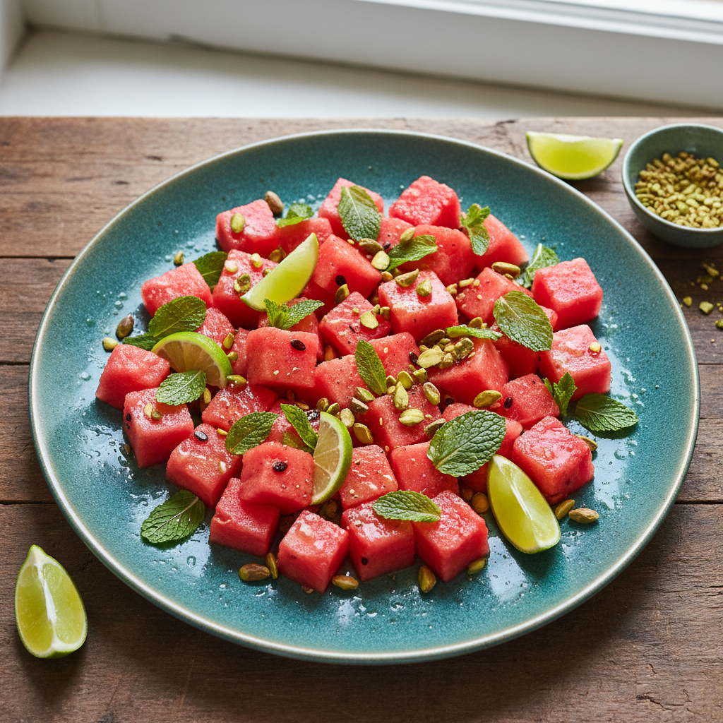 Watermelon & Mint Salad with Pistachios — Middle Eastern recipe featuring Watermelon