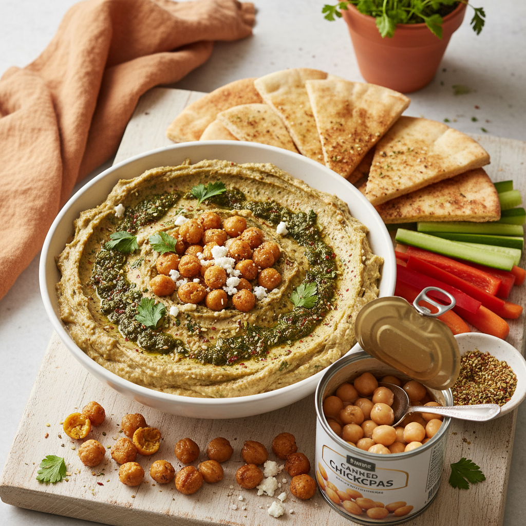 Za'atar Roasted Chickpea & Feta Dip — Middle Eastern recipe featuring Canned Chickpeas, drained and rinsed